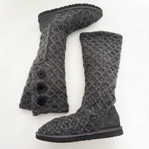 UGG Cardy Grey Wool Lattice Knit Tall Boots #3066-Size 9